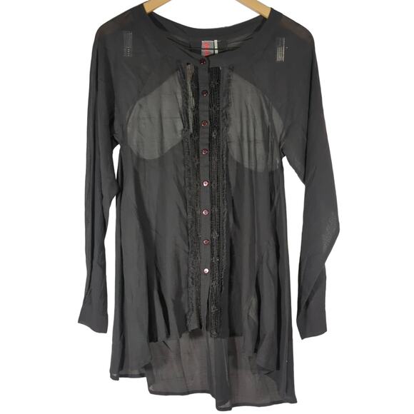 Free People Women's Moroccan Tunic Long Sleeve Top Washed Black S NWT - Picture 1 of 11